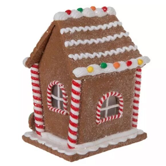 Light Up Glitter Gingerbread House Festive Gingerbread House with Santa Figurine - Picture 4 of 5